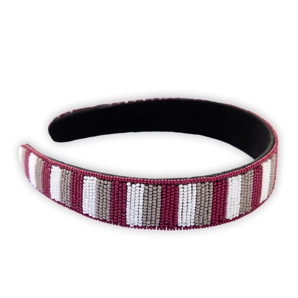 Game Day Headband Beaded Stripe Patriotic Sports Fan Hair Accessory main image 4